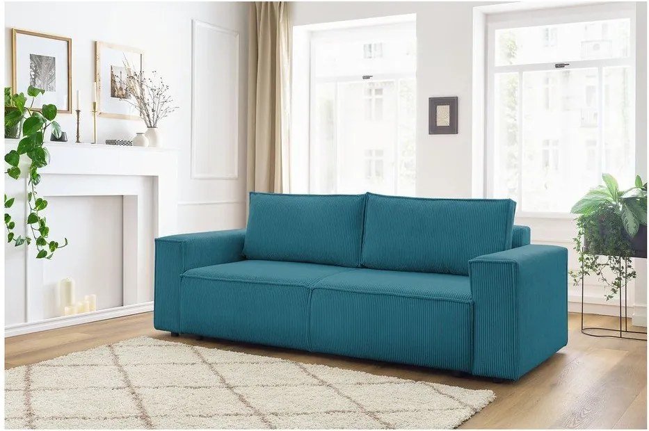 Тюркоаз сгъваем диван от рипсено кадифе 245 cm Nihad – Bobochic Paris