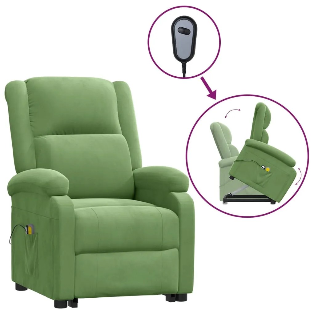 3124839 vidaXL Изправящ масажен стол, светлозелено, кадифе