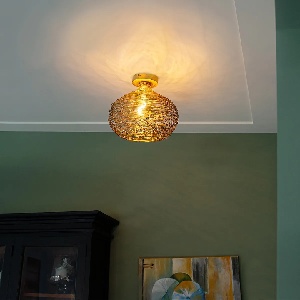 Дизайнерска Плафониера Златиста Стомана - Сарела