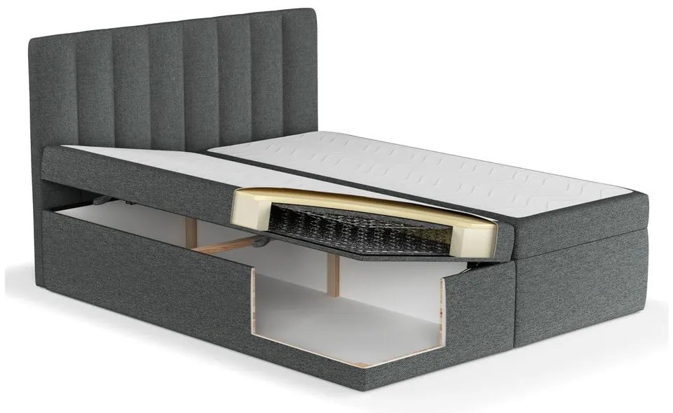 Тъмносиво боксспринг легло с място за съхранение 160x200 cm Novento – Maison de Rêve