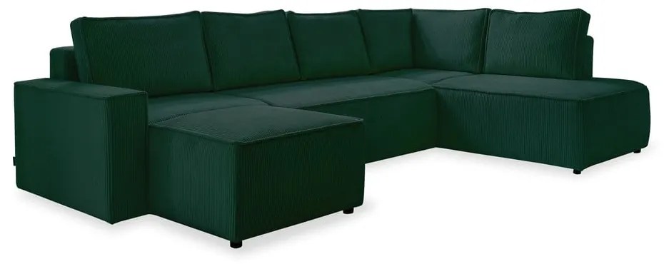 Тъмнозелен разтегателен ъглов диван от рипсено кадифе (десен ъгъл/"U" форма) Brave Dave – Miuform