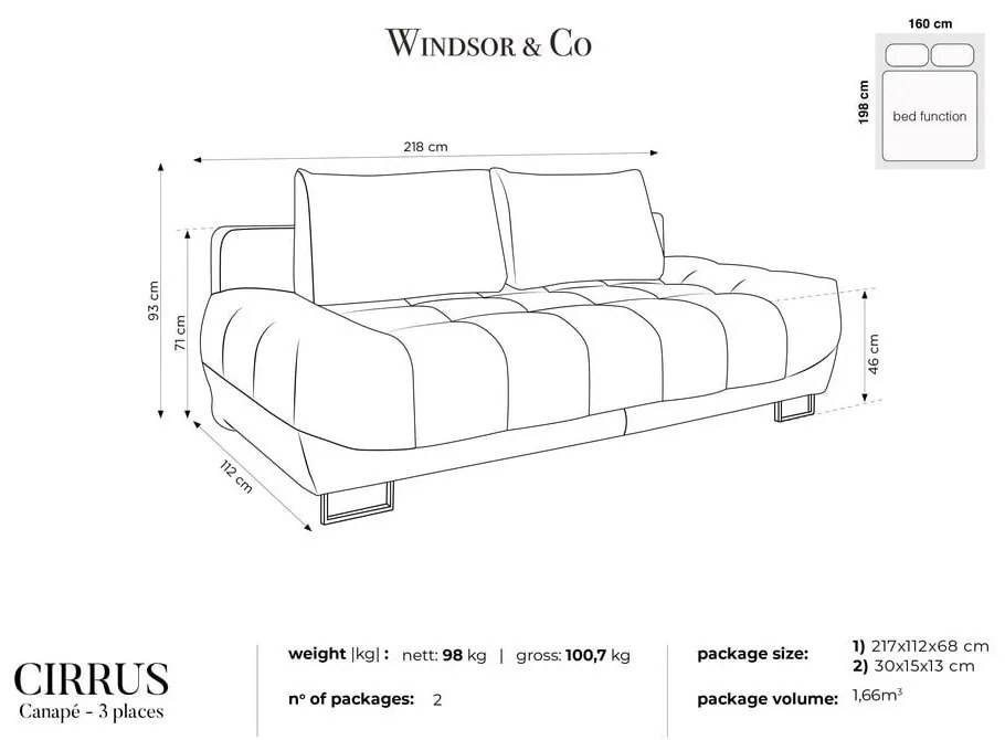 Бежов триместен разтегателен диван с кадифена тапицерия Cirrus - Windsor &amp; Co Sofas