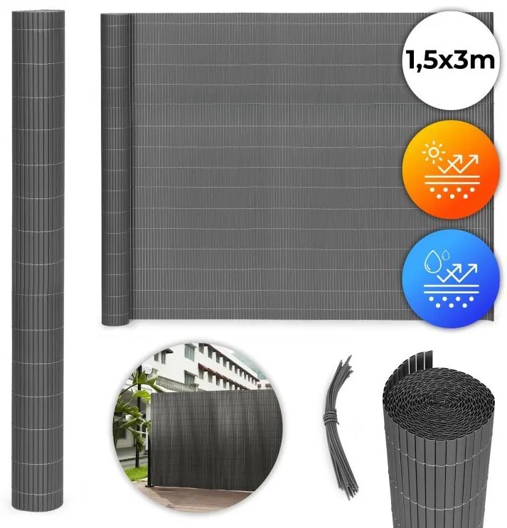 Реверсивен антрацитен PVC екран за балкони, огради и тераси Ширина: 1 м | Дължина: 5 м