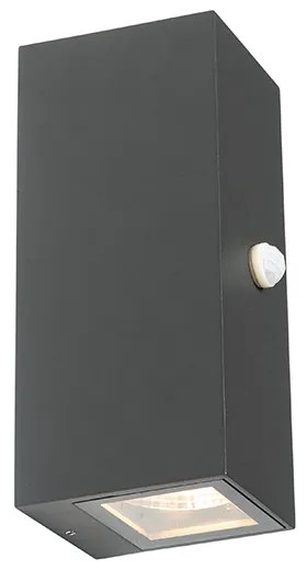 Стенна лампа тъмно сива с 2 лампи IP44 с датчик за движение - Baleno