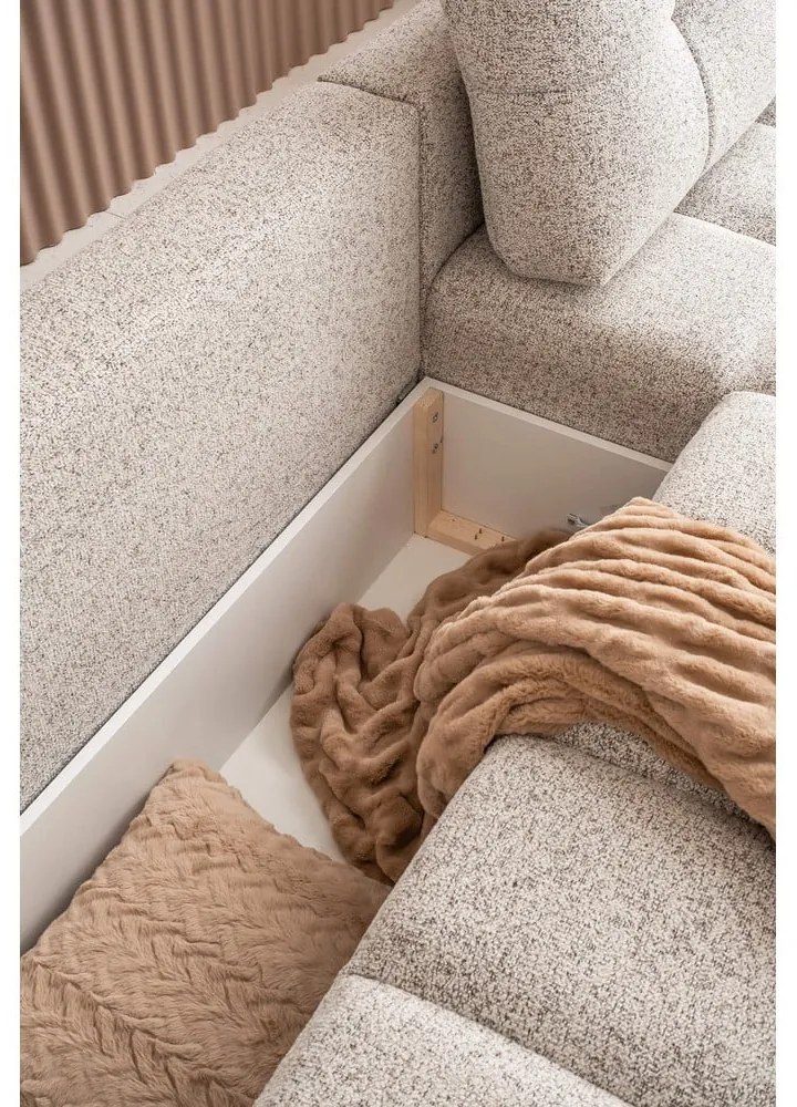 Бежов разтегателен модулен ъглов диван с място за съхранение (десен ъгъл) Lulu – Miuform