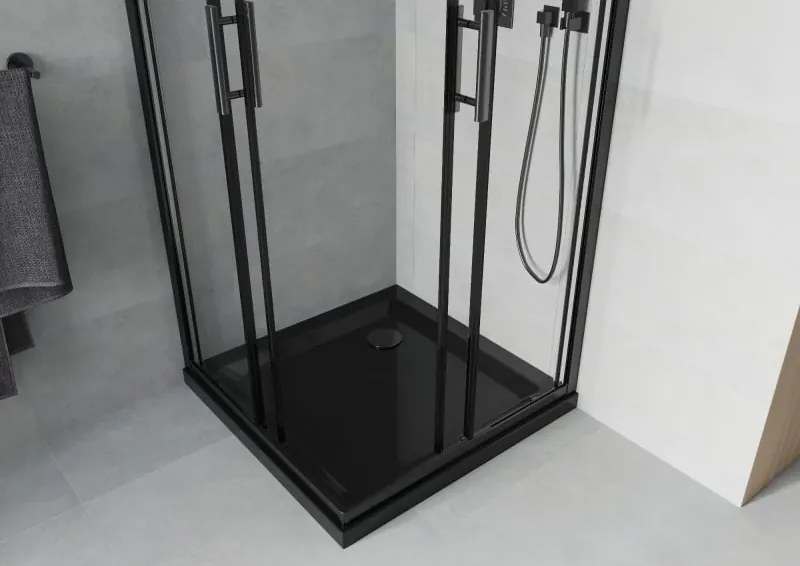Mexen Rio квадратна душ кабина 90 x 90 см, прозрачна, черна + корито Flat, черно