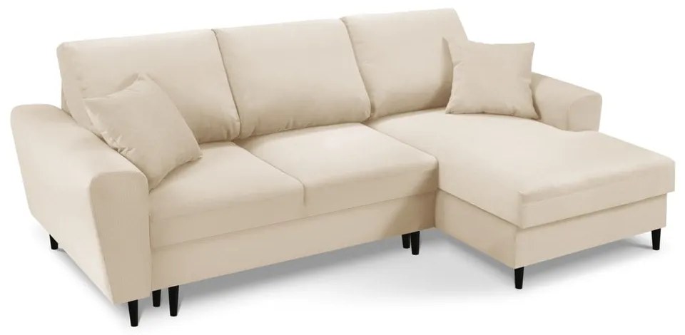 Бежов разтегателен ъглов диван с място за съхранение от рипсено кадифе (десен ъгъл) Kyoto – Cosmopolitan Design