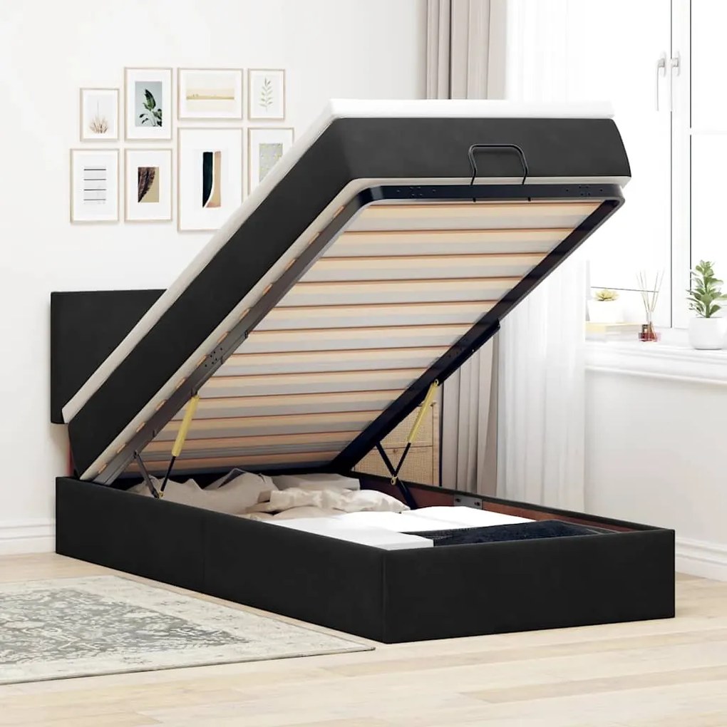 3312520 vidaXL Османска легло с матрак и LED, черно, 90x190 см, кадифе