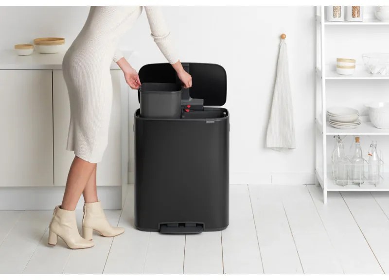 Кош за боклук Brabantia Bo Pedal 1003191, 2x30 л, Плавно затваряне, Противоплъзгаща основа, Черен