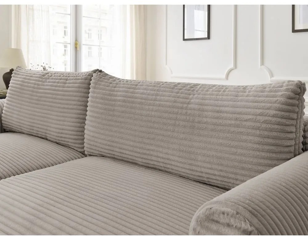 Светлосиво-бежов разтегателен ъглов диван от рипсено кадифе (ляв ъгъл) Lucien – Bobochic Paris