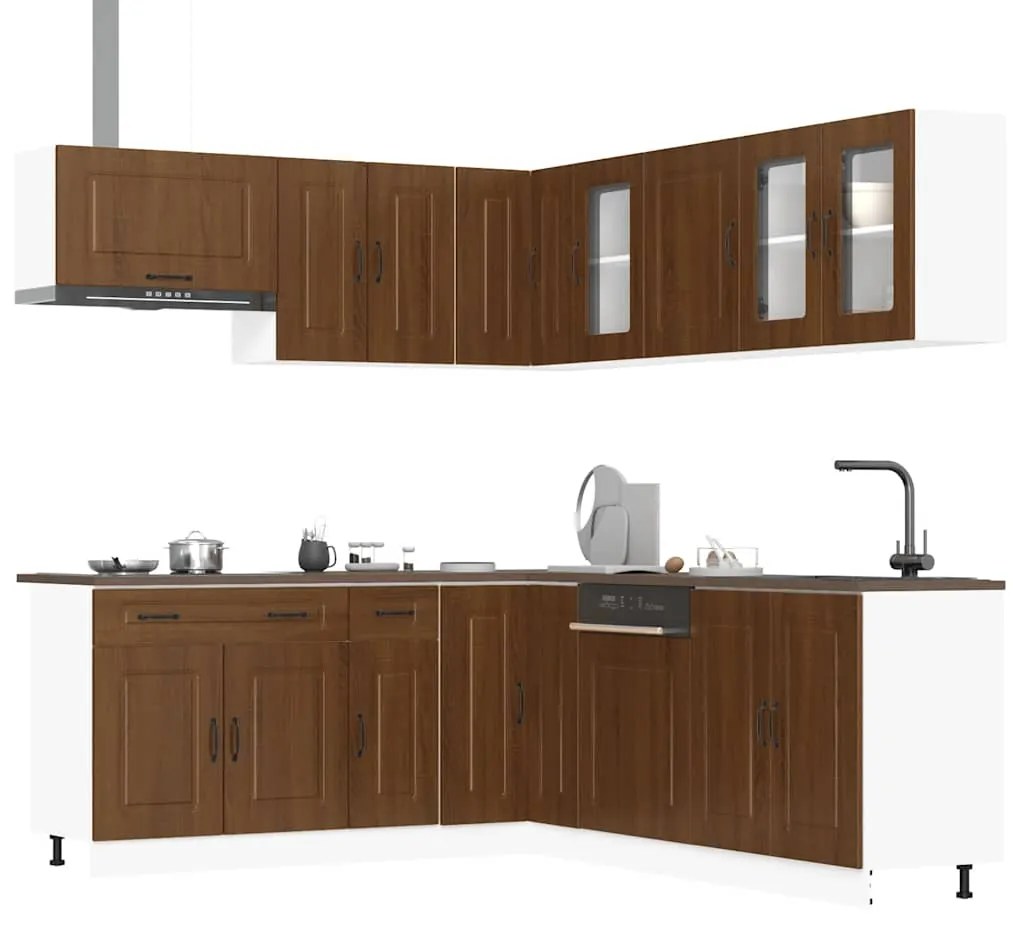 3314918 vidaXL Комплект кухненски шкафове, 11 части, "Kalmar", кафяв дъб, инженерна дървесина