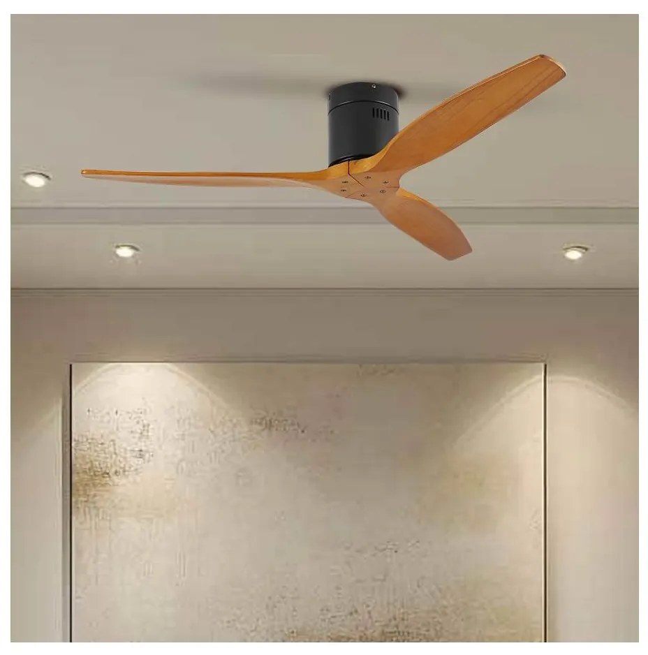 ZEVENTI - Таванен вентилатор SPELLO Wi-Fi Tuya черно/дъб + дистанционно управление