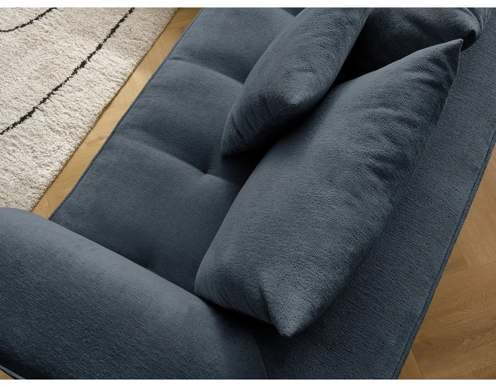 Тъмносин шенилов ъглов диван (десен ъгъл/L форма) Whesley – Bobochic Paris