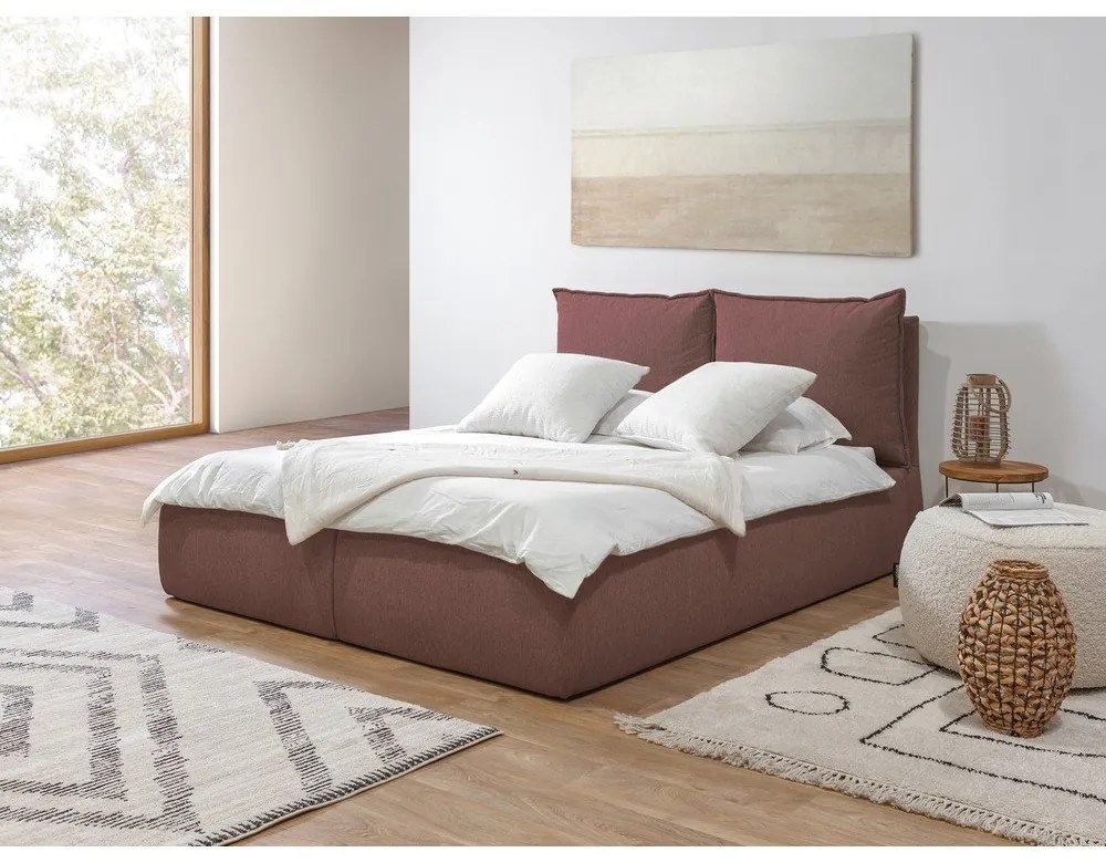 Розово двойно тапицирано легло с място за съхранение с включена подматрачна рамка 160x200 cm Garance – Bobochic Paris