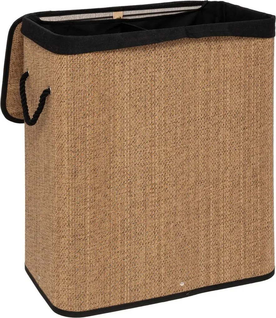 Кош за пране 5five, Правоъгълен, Бамбук и черен плат, 100 l