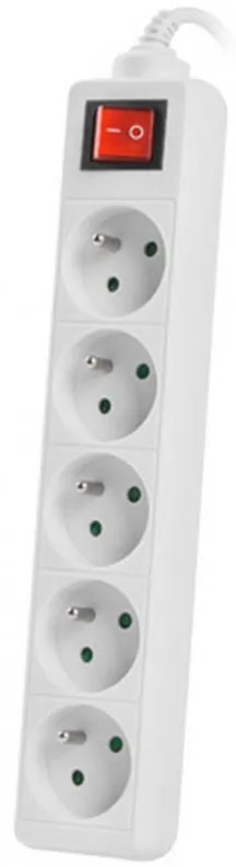 Разклонител LANBERG, 2.500W, 1.5 метра, 5 контакта, Защита от деца, Светлинен индикатор, ON/OFF бутон, Бял