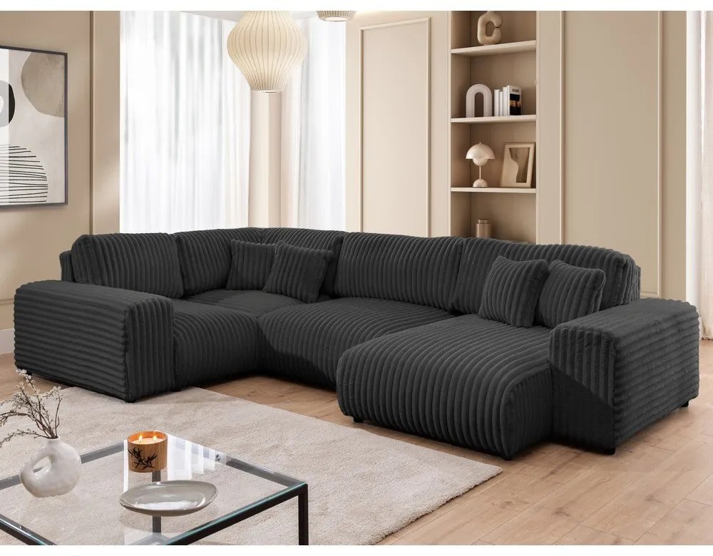 Тъмносив ъглов диван от рипсено кадифе (ляв ъгъл/U форма) Justin – Ropez