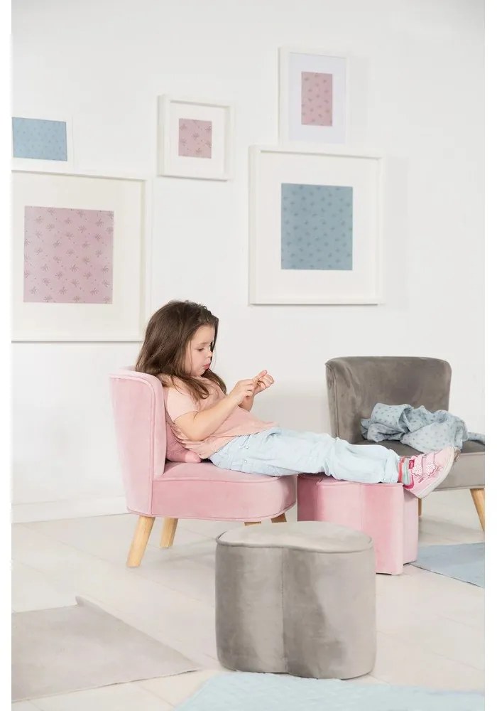 Детски диван от светлорозово кадифе 70 cm Lil Sofa - Roba