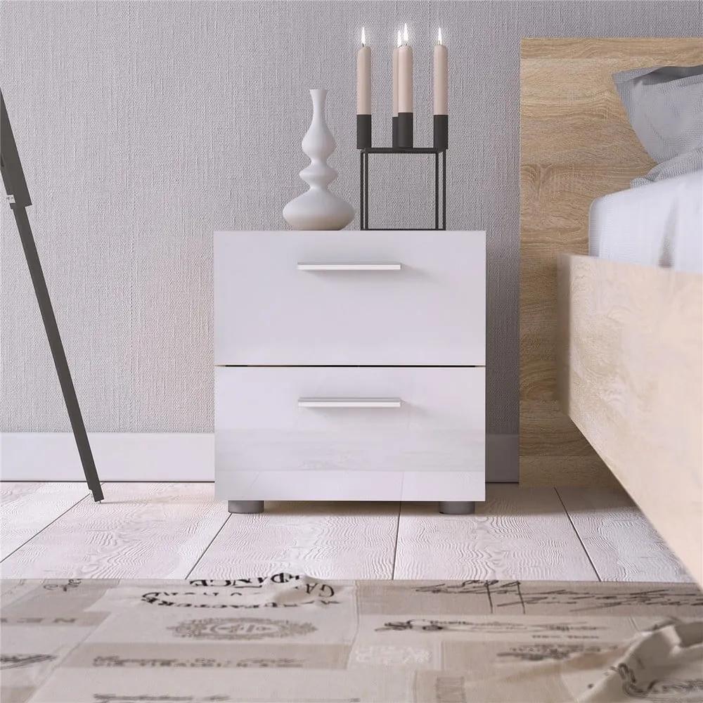 Бяло нощно шкафче в дъбов декор Pepe - Tvilum