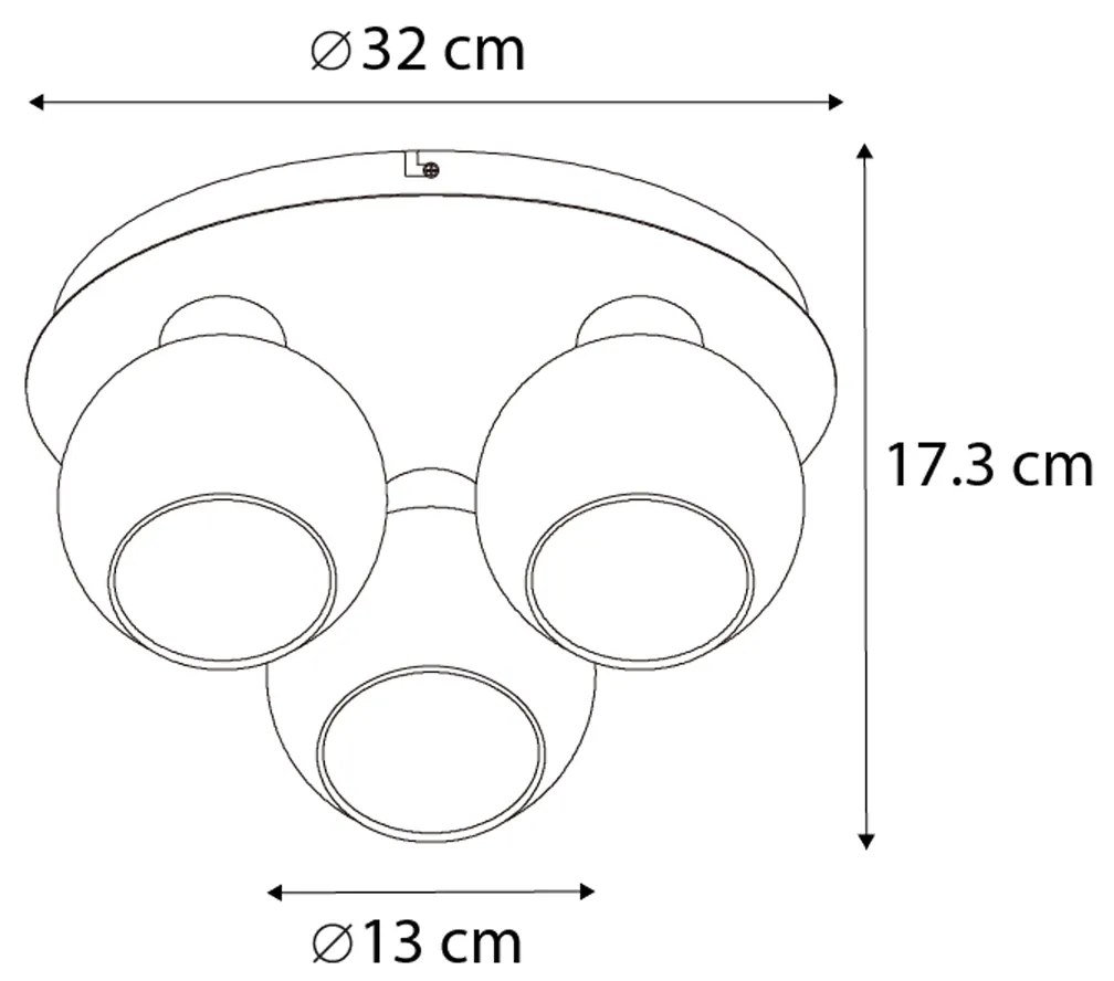 Интелигентна таванна лампа черна с димно стъкло 3 светлини вкл. WiFi A60 - Vidro