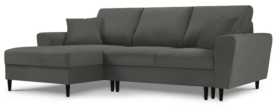 Тъмносив ъглов разтегателен диван от велур , ляв ъгъл Moghan - Micadoni Home