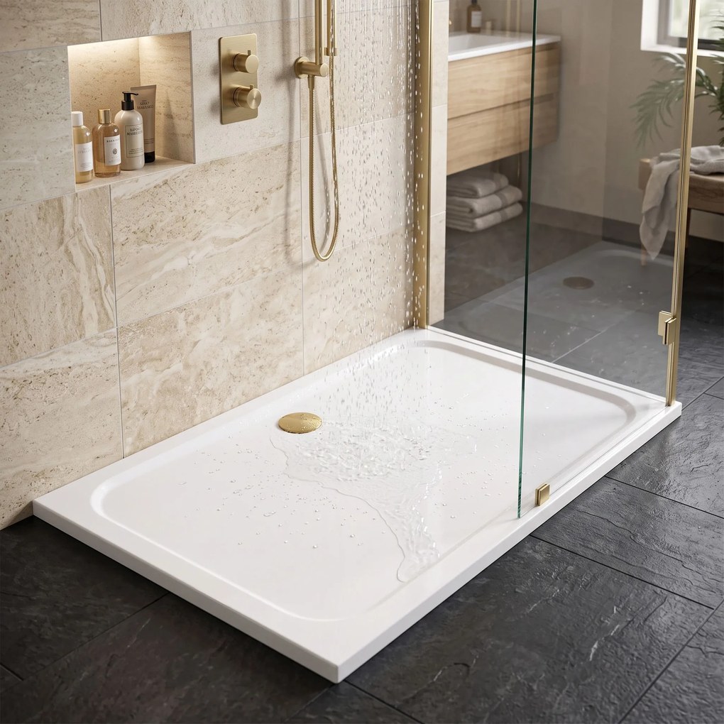 Корито за душ кабина-акрилно Rea Belmond White 90x120 Brush Gold