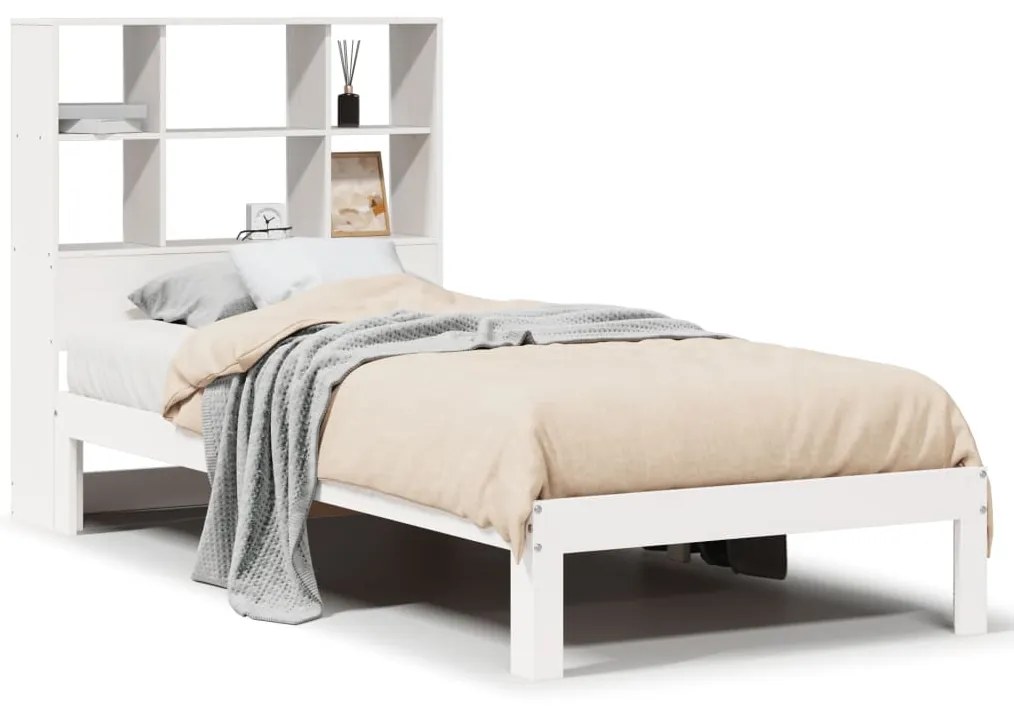 3322557 vidaXL Легло с етажерка за книги, без матрак, 90x200 см, бор масив
