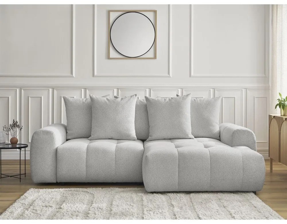 Светлосив шенилов разтегателен ъглов диван с място за съхранение (десен ъгъл) Roxelane – Bobochic Paris