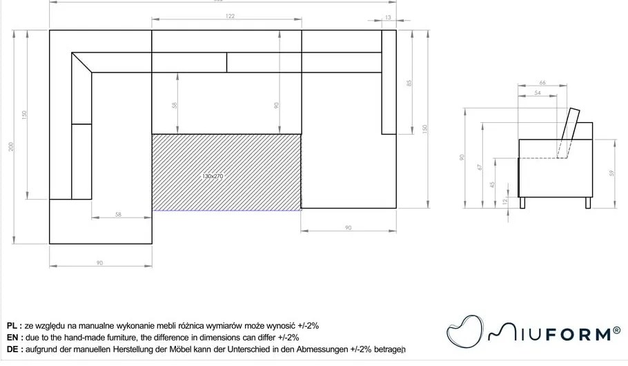 Светлобежов U-образен разтегателен диван, ляв ъгъл Charming Charlie - Miuform