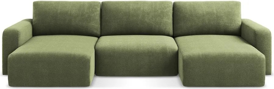 Зелен шенилов сгъваем/с място за съхранение ъглов диван (U форма) Kona – Makamii
