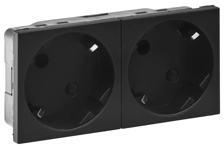 Legrand Контакт шуко ДВОЕН 45° 16A 4 мод. цвят Черен мат Mosaic  - 079372L