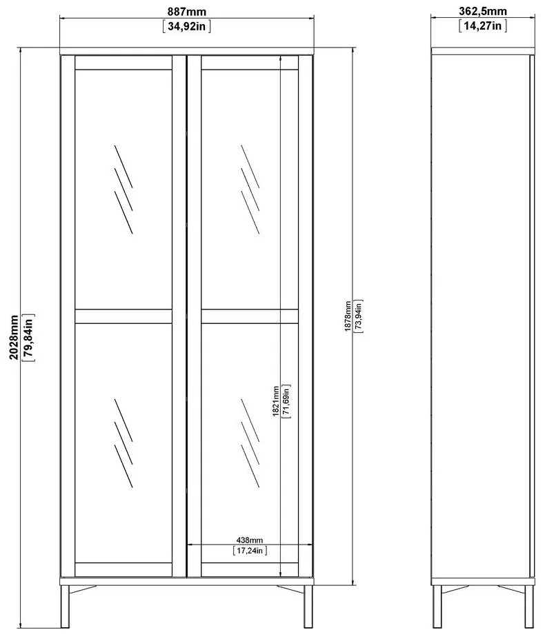 Витрина от дъбов декор в бял и естествен цвят 89x203x36 cm Roomers – Tvilum