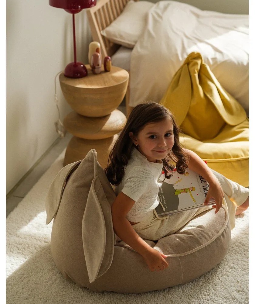 Бежов кадифен детски пуф Bunny – Wigiwama