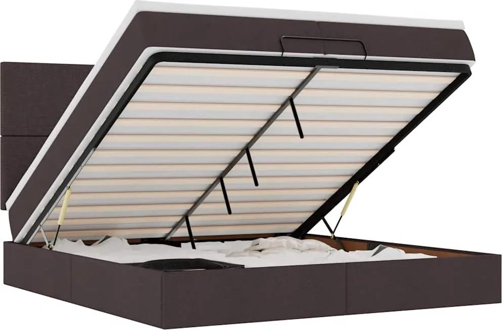 3313951 vidaXL Османска легло с матрак и LED, тъмнокафяво, 200x200 см, плат