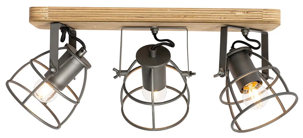 Индустриален прожектор тъмно сив с дърво регулируем 3-светлина - Arthur