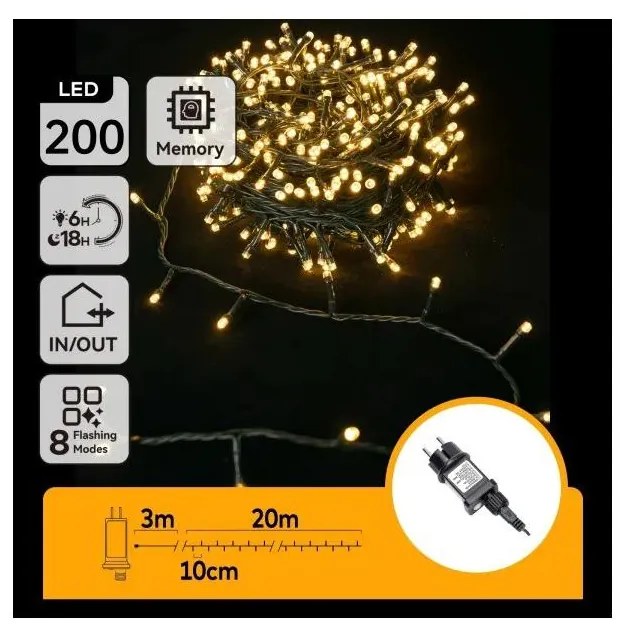 Aigostar - Външен LED коледен гирлянд 200xLED/6W/230V 20m IP44 топло бяло