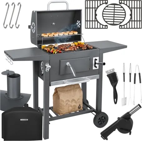 Градинска скара с чугунена скара и аксесоари