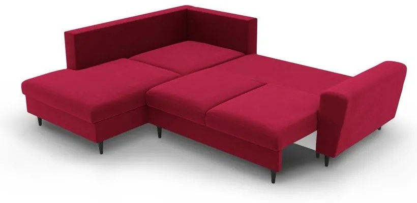 Червен кадифен разтегателен ъглов диван с място за съхранение (ляв ъгъл/L форма) Kyoto – Cosmopolitan Design