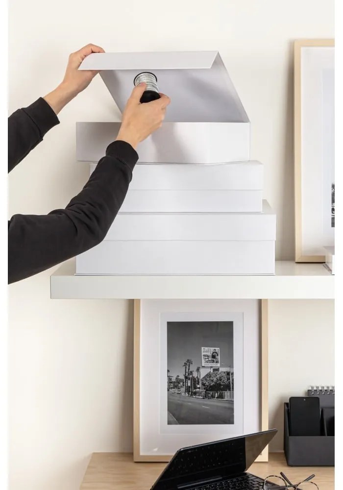 Бели картонени кутии за съхранение в комплект 3 бр. с капаци 42,5x29,5x13 cm Kian Paper Laminate – Bigso