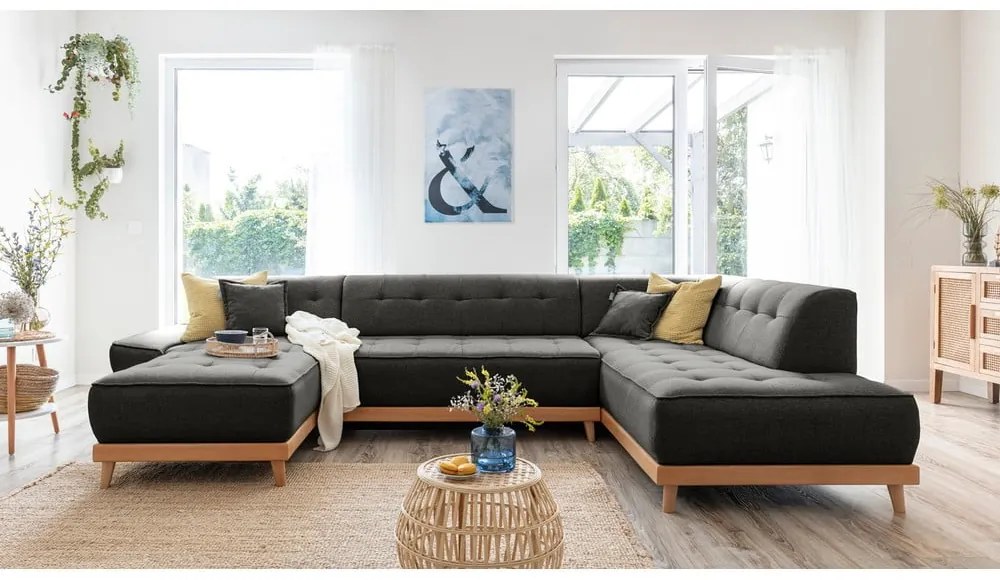 Тъмносив U-образен разтегателен диван, десен ъгъл Dazzling Daisy - Miuform