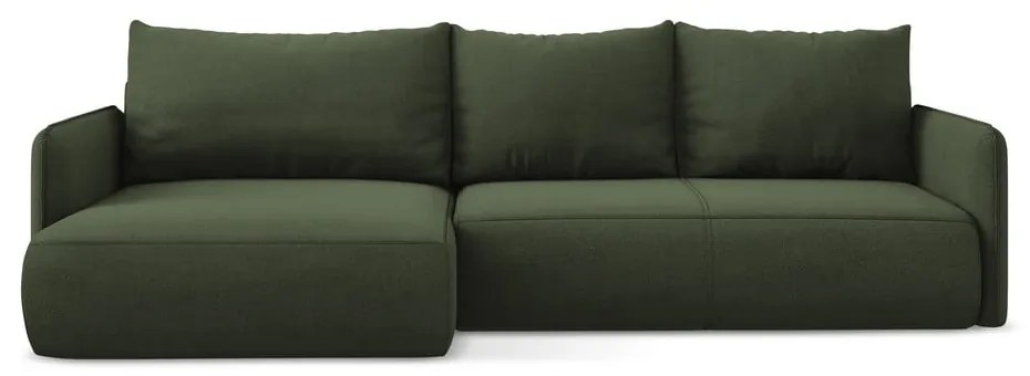 Зелен разтегателен ъглов диван с място за съхранение (ляв ъгъл) Nanea – Makamii