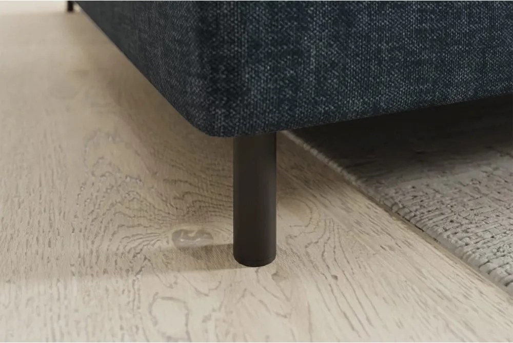 Син кадифен разтегателен ъглов диван с място за съхранение (ляв ъгъл L форма) Barea – ELTAP