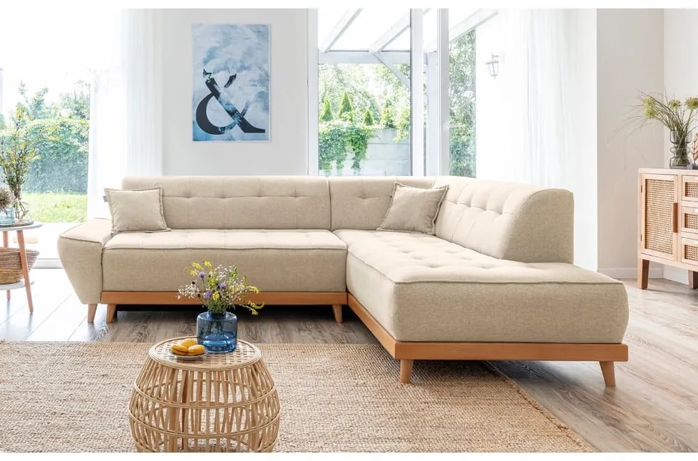 Бежов ъглов разтегателен диван десен ъгъл Dazzling Daisy - Miuform