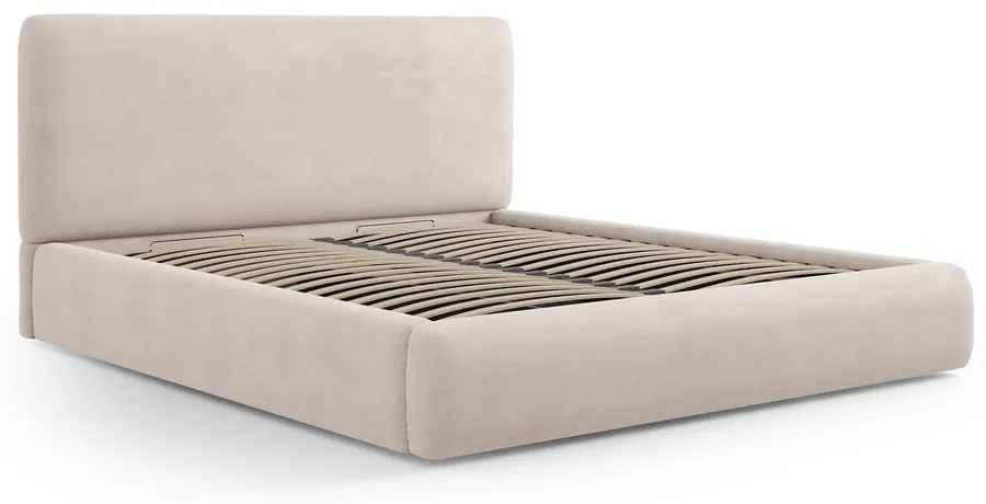 Бежово двойно тапицирано легло с място за съхранение с включена подматрачна рамка 140x200 cm Colonel – Cosmopolitan Design