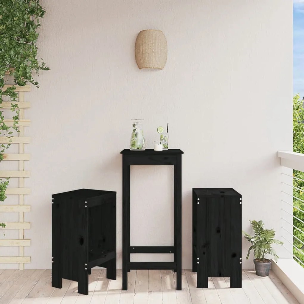 Sonata H Бар табуретки 2 бр черни 40x36x75 см борово дърво масив