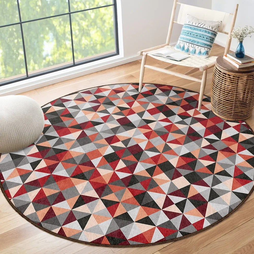 Червено-сив кръгъл килим подходящ за пране ø 80 cm Ignite – Mila Home