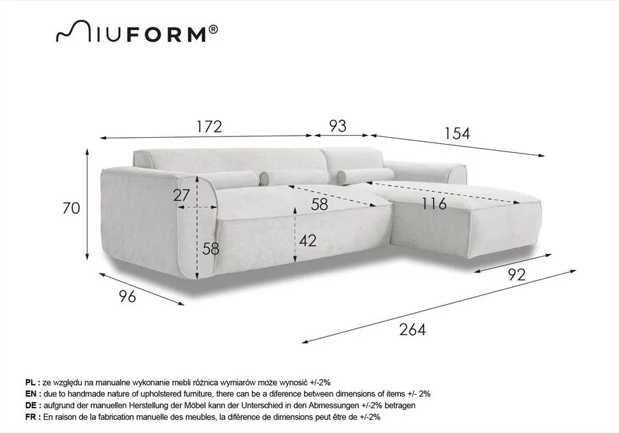 Бял ъглов диван (десен ъгъл) Flex Felix – Miuform