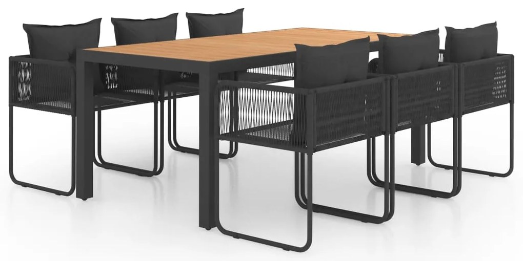 3060110 vidaXL Градински трапезен комплект, 7 части, PVC ратан, черно-кафяв