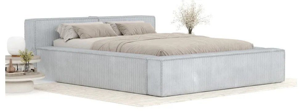Светлосиво двойно легло 160x200 cm тапицирано с място за съхранение с включена подматрачна рамка Voliera – Maison de Rêve