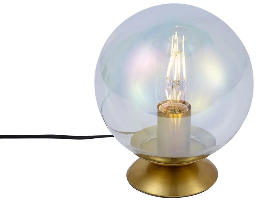 Арт Деко настолна лампа месинг с димка дъга стъкло - Pallon